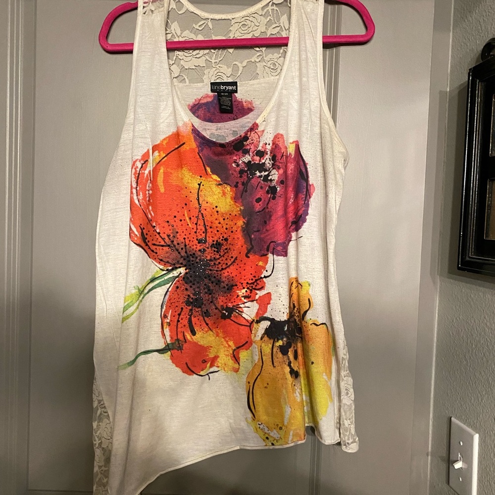 Lane bryant white tank size 18/20 with florals.